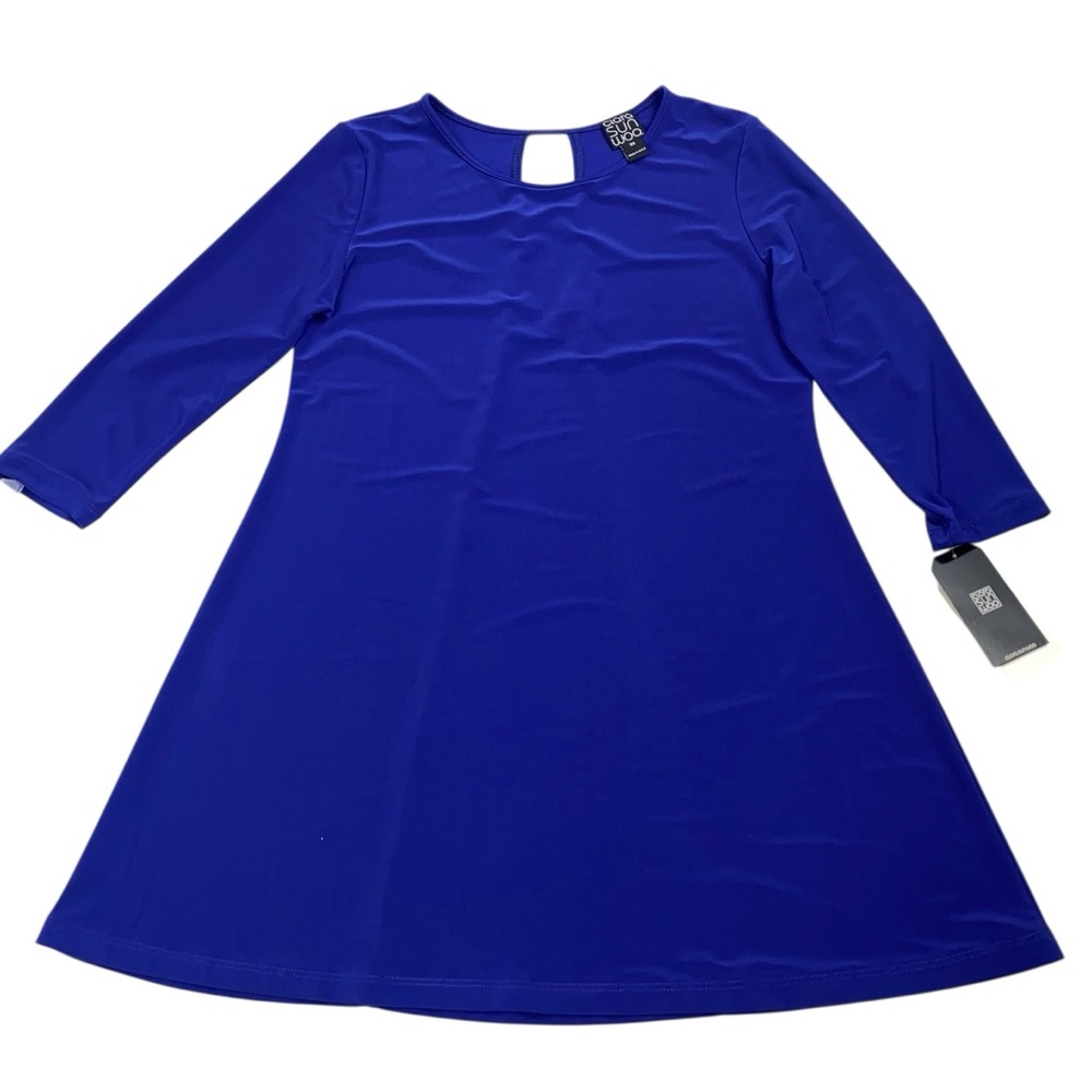 CLARA SUN WOO NWT Sapphire Blue Tunic Size XS 3/4 Sleeve Keyhole Back Detail